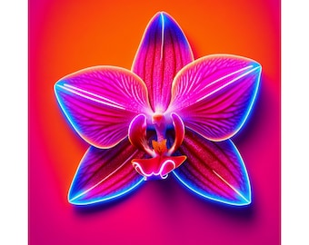 Neon Orchid Poster: Vibrant Floral Botanical Print