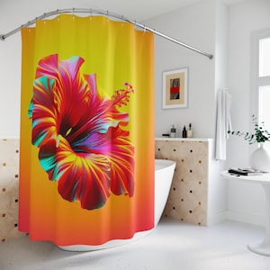 Vibrant Hibiscus Floral Shower Curtain: Tropical Bathroom Decor