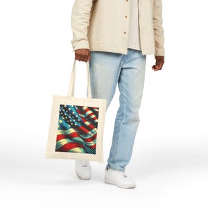 Patriotic American Flag Canvas Tote Bag: July 4th Reusable Shopping Bag
