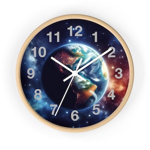 Celestial Earth Wall Clock | Galaxy Decor, Space Themed Clock, Astronaut Gift, Timepiece for Space Lovers, Unique Wall Art