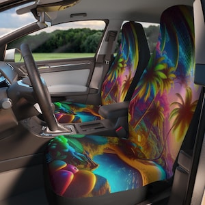Tropical Paradise Car Seat Covers - Vibrant Beach Inspired Auto Accessories, Colorful Seat Protectors, Summer Road Trip Decor