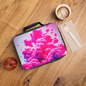 Fun Pink Cloud Lunch Bag Stylish Meal Carrier, Cute Eco Friendly Tote, Lunchbox for Kids and Adults, Gift for Office, School & Picnics
