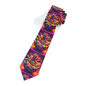 Vibrant Fruit Design Necktie: Colorful Satin Polyester Tie