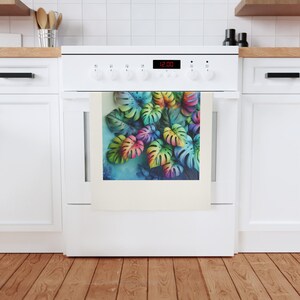 Organic Cotton Tea Towel: Tropical Monstera Leaf Kitchen Decor
