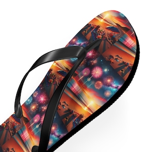 Vibrant Sunset Flip Flops: Polyester Suede Beach Sandals