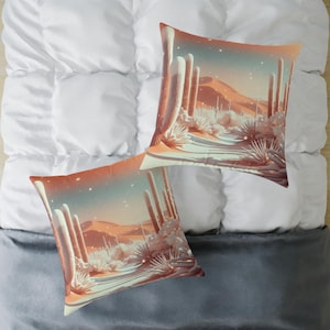 Desert Landscape Throw Pillow: Boho Cactus Accent Cushion