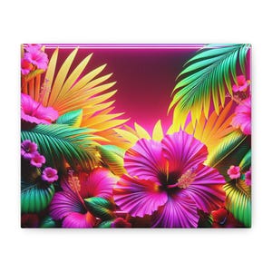 Wall Artwork Original Vibrant Tropical Canvas Wall Art, Colorful Floral Decor, Home Decoration, Living Room Art, Tropical Theme