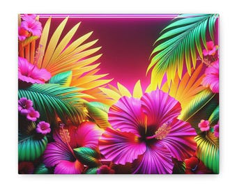 Tropical Floral Canvas Wall Art: Vibrant Hibiscus Painting