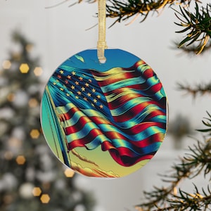 Patriotic Acrylic Ornament: American Flag, 4th of July Decor