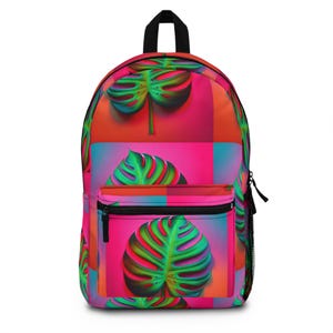 Vibrant Leaf Print Backpack: Trendy Travel School Bag