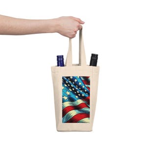 4. Juli Party Patriotische Doppelwein-Einkaufstasche - Perfekt für Weinliebhaber, Grillabende und Feiern, Weinträger, Geschenktasche, Vaterländisches Dekor