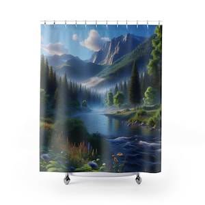 Nature-Inspired Shower Curtain, Scenic Forest Decor, Bathroom Nature Art, Eco-friendly Shower Curtain, Nature Lover Gift