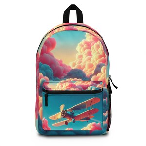 Dreamy Sky Backpack with Vintage Airplane, Perfect for School, Travel, Gifts, Back to School, Adventure Lovers