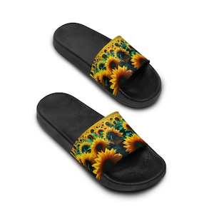 Sunflower Women&#39;s Slide Sandals | Summer Flip Flops, Beach Wear, Casual Footwear, Gift for Her, Outdoor Slides