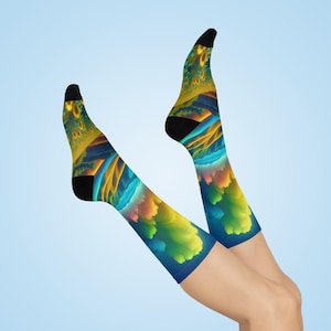 Colorful Landscape Cushioned Crew Socks, Fun Socks for Nature Lovers, Cozy Gift for Birthdays, Summer Wear, Artistic Footwear