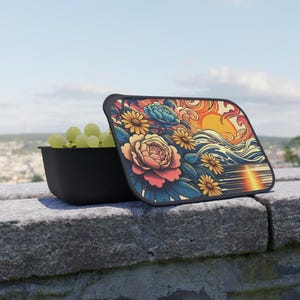 Floral Sunset Bento Box: Eco-Friendly Plant-Based Lunch Container