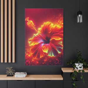 Vibrant Hibiscus Wall Art, Tropical Decor, Canvas Print, Bohemian Home Decoration, Floral Art