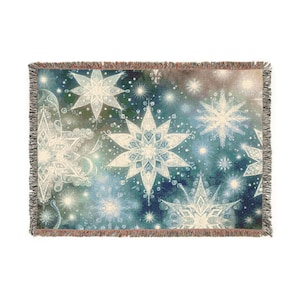 Snow Flakes Starry Night Woven Blanket | Cozy Home Decor, Perfect for Winter, Gift for Holidays, Warm Up Your Space