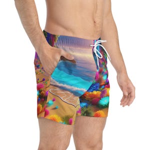 Bañador con estampado tropical: pantalones cortos vibrantes para fiestas en la playa y la piscina