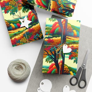 Autumn Nature-Inspired Gift Wrap: Vibrant Eco-Friendly Paper