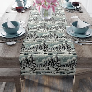 Snow Mountain Table Runner: Rustic Winter Holiday Decor