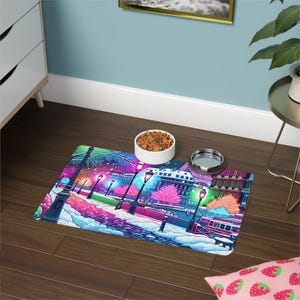 Colorful Winter Pet Food Mat: Non-Slip Dog & Cat Bowl Mat
