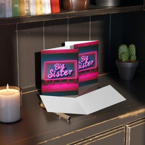 Cartões de felicitações para irmã mais velha - designs rosa neon para comemorações, ocasiões familiares, desejos de aniversário ou notas de agradecimento