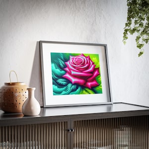 Poster encadré rose vif : oeuvre d&#39;art murale florale moderne