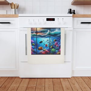 Vibrant Coastal Scene Cotton Tea Towel - Ocean Decor, Kitchen Gift, Beach Lovers, Tropical Art, Home Accessories