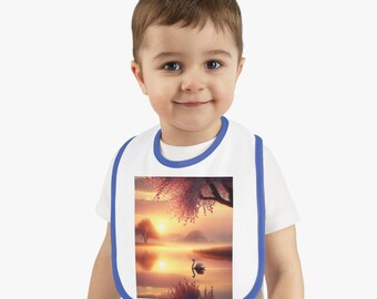 Sunset Swans Baby Bib: Soft Cotton, Velcro Closure