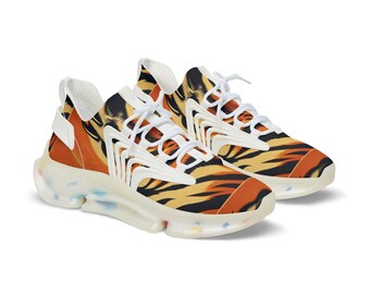Bold Tiger Print Men&#39;s Mesh Sneakers | Stylish Athletic Shoes, Trendy Casual Footwear, Unique Gift for Him, Comfortable Sneakers