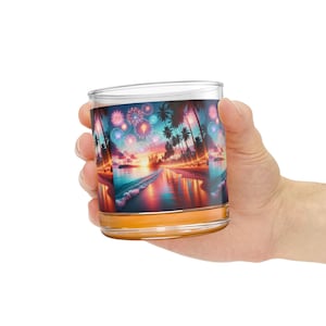 Tropical Fireworks Sunset Rocks Glass, 10oz, Beach Vibes, Perfect for Summer Parties, Unique Gift for Drink Lovers, Fireworks Celebration