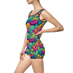 Colorful Tropical Vintage Swimsuit for Women, Retro Bathing Suit, Beachwear, Pool Party Outfit, Summer Swimwear, Vacation Essential