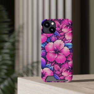 Vibrant Floral Phone Case with Card Holder, Tropical Phone Accessory, Floral Gift for Her, Summer Vibes Phone Cover, Hibiscus Print Case