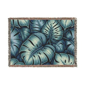 Tropical Leaves Cotton Woven Blanket: Bohemian Style Throw