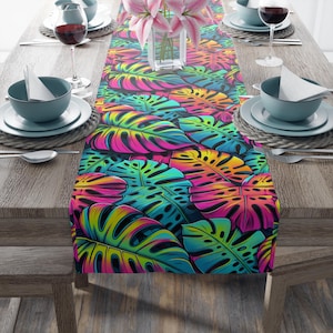 Tropisches Blatt Tischläufer: Lebendiges Sommer Essen, Boho Dekor