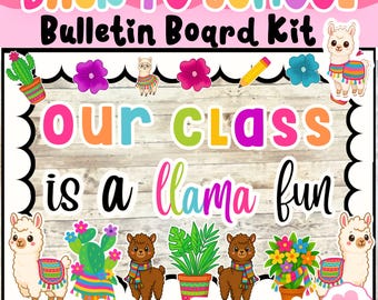 Kit de tablón de anuncios de bienvenida con temática de llamas, adorable y alegre / Editable en español e inglés