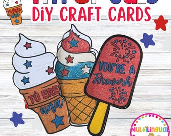 Tarjetas DIY del 4 de julio/ Español e inglés/ Actividad de manualidades de verano