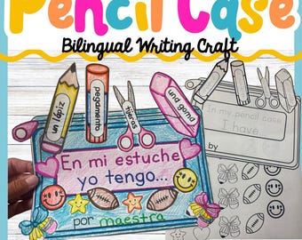 Manualidades de escritura bilingües para el regreso a clases/Español e inglés/Útiles escolares