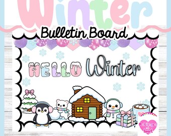 Kit de tablón de anuncios de invierno/ Bilingüe/ Decoración de aula Español+Inglés/