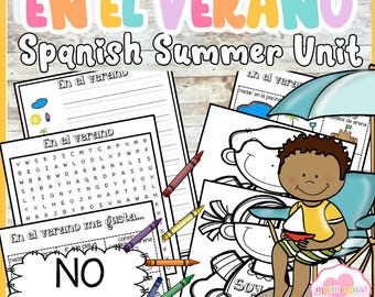 Paquete de actividades de español de fin de año / Hojas de trabajo de verano / Sin preparación / Currículo de español para educación en el hogar - Manualidades de escritura en español para niños