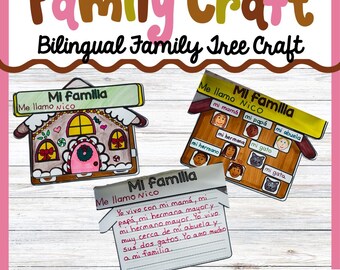 Manualidad de casa de jengibre/Árbol genealógico en español e inglés: Actividad de arte y escritura