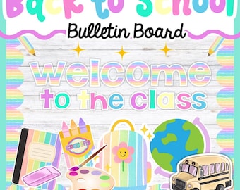 Tablón de anuncios de regreso a clases/Tema pastel brillante/Español e inglés/Decoración del aula