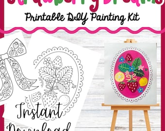 Kit de pintura imprimible "Sueños de Fresa": Actividad de arte coqueta (Descargar PDF)
