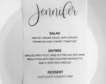 Printed Vellum Menu Cards | Dinner Menu | Personalized Menu Cards | Wedding Reception Menu | Rehearsal Dinner Menu