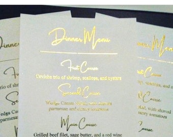 Printed Menu Cards | Dinner Menu | Personalized Menu Cards | Wedding Reception Menu | Rehearsal Dinner Menu | Gold Foil