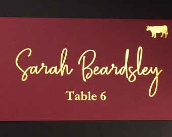 SALE Wedding Place Cards|Place Cards Wedding Name Cards|Escort Cards|Cranberry/Maroon and Gold Foil or Silver foil  place cards