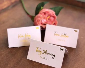 Gold Foil Wedding Place Cards | Elegant Script, Customizable
