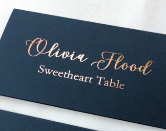 Place Card Wedding | Place card | Wedding Name Card| Placecard | Name Card| Escort Card|Dark Navy Place Card with Rose Gold Foil |Placecards