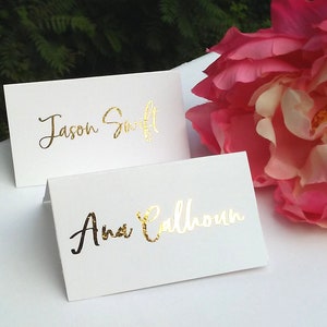 Gold Foil Wedding Place Cards Place Cards Escort Cards Wedding Name Cards Tent Cards Dinner Place cardsGold place cardsCalligraphy image 4